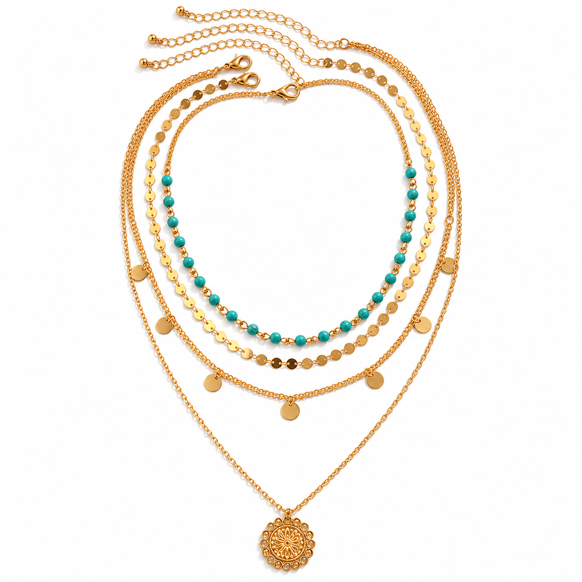 4 Pcs Boho Stone Flower Necklace Set