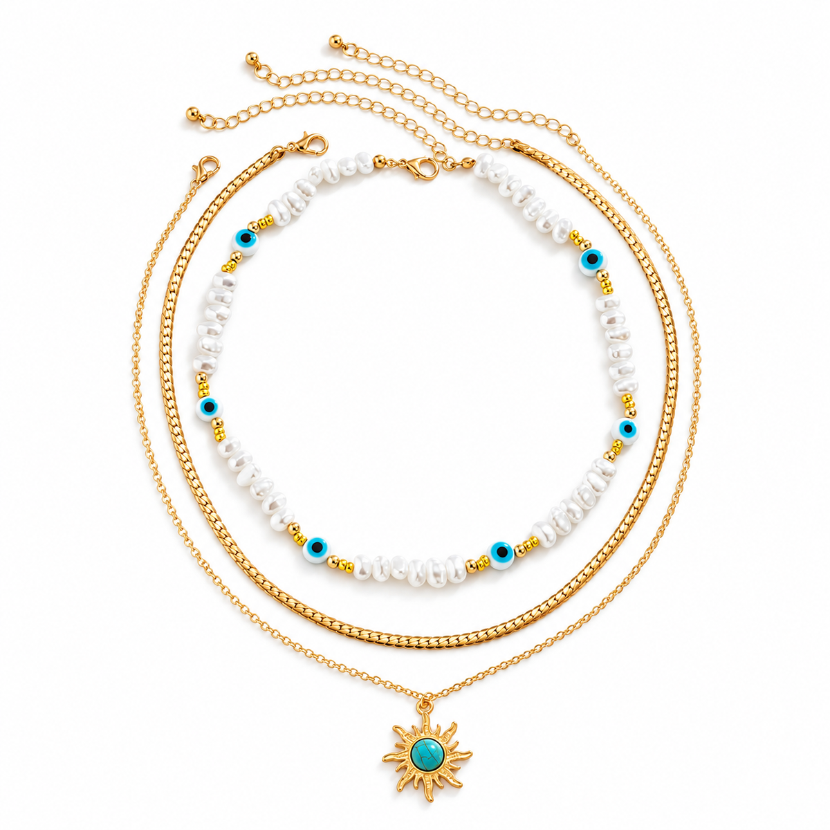 Evil Eye Away 3Pcs Necklace Set