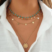 4 Pcs Boho Stone Flower Necklace Set