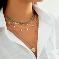 4 Pcs Boho Stone Flower Necklace Set