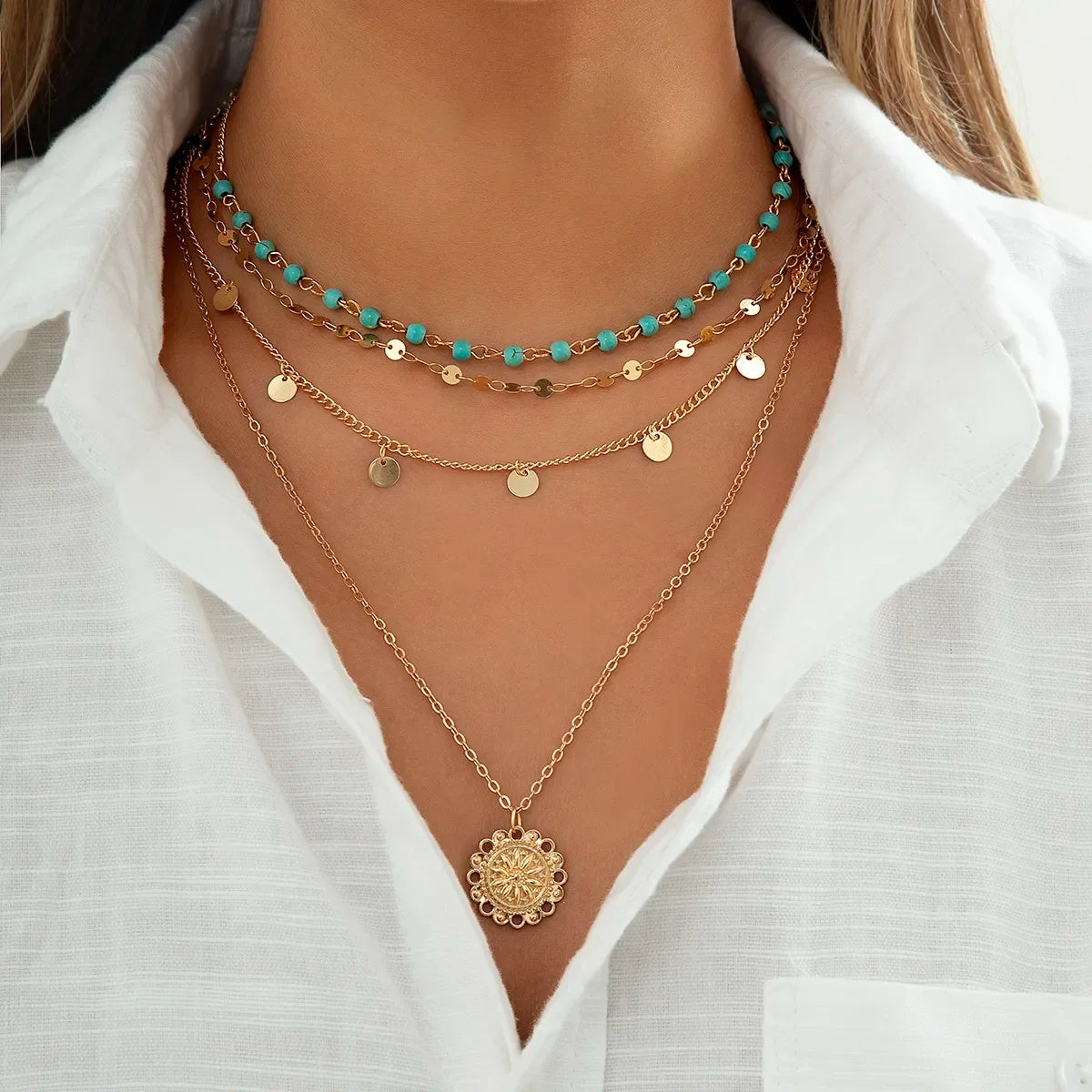 4 Pcs Boho Stone Flower Necklace Set - image 2